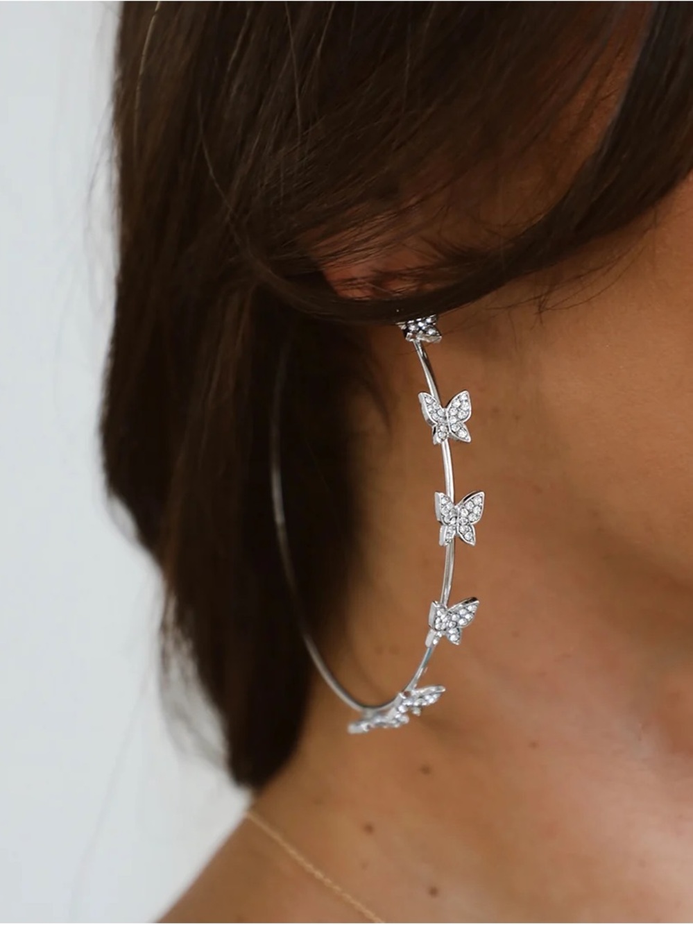 BX Glow (Evelyn Lozada) Mariposa Silver Butterfly Hoop Earrings